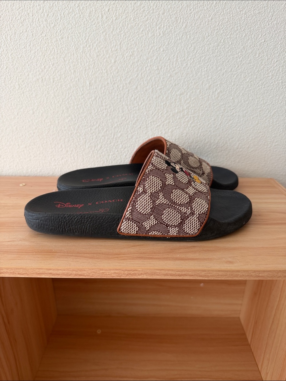 Coach x Disney Mickey Mouse Brown Logo Slide Women’s Sandals - Picture 2 of 4